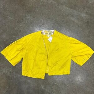Vintage Cropped Yellow Bolero Butterfly Pattern Size Small Cardigan
